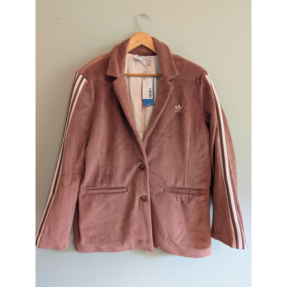 RARE Adidas Originals Corduroy Blazer Prebrown Mauve 3-Stripe Jacket Womens Sm